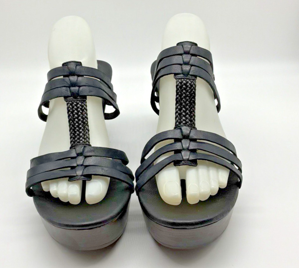 UGG Mattie Black Leather Wedge Slide Strappy Women's Slip on Sandals Sz 12W